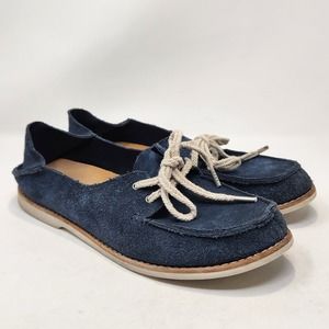OluKai Womens Moku Dede Blue Suede Boat Shoes Size 9 Convertible Slip On Flats